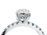 White gold Emerald Cut Diamond Solitaire Ring with Round with Aquamarine side stone Pavé Band and Four-Prong Setting_4