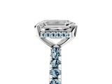 White gold Emerald Cut Diamond Solitaire Ring with Round with Aquamarine side stone Pavé Band and Four-Prong Setting_5