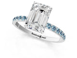 White gold Emerald Cut Diamond Solitaire Ring with Round with Aquamarine side stone Pavé Band and Prong Setting_13