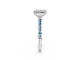 White gold Emerald Cut Diamond Solitaire Ring with Round with Aquamarine side stone Pavé Band and Prong Setting_14