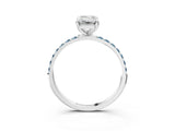 White gold Emerald Cut Diamond Solitaire Ring with Round with Aquamarine side stone Pavé Band and Prong Setting_15