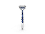 White gold Emerald Cut Diamond Solitaire Ring with Round with Blue Sapphire side stone Pavé Band and Four-Prong Setting_14