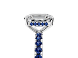 White gold Emerald Cut Diamond Solitaire Ring with Round with Blue Sapphire side stone Pavé Band and Four-Prong Setting_17