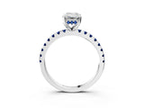 White gold Emerald Cut Diamond Solitaire Ring with Round with Blue Sapphire side stone Pavé Band and Four-Prong Setting_3