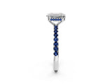 White gold Emerald Cut Diamond Solitaire Ring with Round with Blue Sapphire side stone Pavé Band and Four-Prong Setting_38