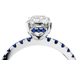 White gold Emerald Cut Diamond Solitaire Ring with Round with Blue Sapphire side stone Pavé Band and Four-Prong Setting_4