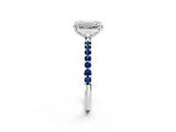 White gold Emerald Cut Diamond Solitaire Ring with Round with Blue Sapphire side stone Pavé Band and Prong Setting_14