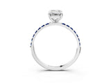 White gold Emerald Cut Diamond Solitaire Ring with Round with Blue Sapphire side stone Pavé Band and Prong Setting_15