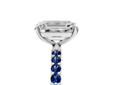 White gold Emerald Cut Diamond Solitaire Ring with Round with Blue Sapphire side stone Pavé Band and Prong Setting_17
