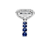 White gold Emerald Cut Diamond Solitaire Ring with Round with Blue Sapphire side stone Pavé Band and Prong Setting_17