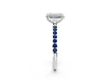 White gold Emerald Cut Diamond Solitaire Ring with Round with Blue Sapphire side stone Pavé Band and Prong Setting_26