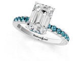 White gold Emerald Cut Diamond Solitaire Ring with Round with Blue Topaz side stone Pavé Band and Four-Prong Setting_13