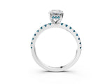 White gold Emerald Cut Diamond Solitaire Ring with Round with Blue Topaz side stone Pavé Band and Four-Prong Setting_15