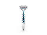 White gold Emerald Cut Diamond Solitaire Ring with Round with Blue Topaz side stone Pavé Band and Four-Prong Setting_2