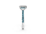 White gold Emerald Cut Diamond Solitaire Ring with Round with Blue Topaz side stone Pavé Band and Four-Prong Setting_38