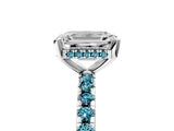 White gold Emerald Cut Diamond Solitaire Ring with Round with Blue Topaz side stone Pavé Band and Four-Prong Setting_41