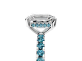 White gold Emerald Cut Diamond Solitaire Ring with Round with Blue Topaz side stone Pavé Band and Four-Prong Setting_5