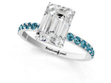 White gold Emerald Cut Diamond Solitaire Ring with Round with Blue Topaz side stone Pavé Band and Prong Setting_13
