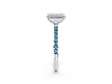 White gold Emerald Cut Diamond Solitaire Ring with Round with Blue Topaz side stone Pavé Band and Prong Setting_14