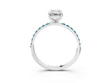 White gold Emerald Cut Diamond Solitaire Ring with Round with Blue Topaz side stone Pavé Band and Prong Setting_15