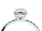 White gold Emerald Cut Diamond Solitaire Ring with Round with Blue Topaz side stone Pavé Band and Prong Setting_16