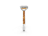 White gold Emerald Cut Diamond Solitaire Ring with Round with Citrine side stone Pavé Band and Four-Prong Setting_2