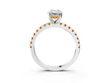 White gold Emerald Cut Diamond Solitaire Ring with Round with Citrine side stone Pavé Band and Four-Prong Setting_3