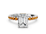 White gold Emerald Cut Diamond Solitaire Ring with Round with Citrine side stone Pavé Band and Four-Prong Setting_36