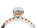 White gold Emerald Cut Diamond Solitaire Ring with Round with Citrine side stone Pavé Band and Four-Prong Setting_4