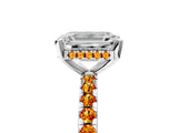 White gold Emerald Cut Diamond Solitaire Ring with Round with Citrine side stone Pavé Band and Four-Prong Setting_5