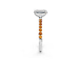 White gold Emerald Cut Diamond Solitaire Ring with Round with Citrine side stone Pavé Band and Prong Setting_14