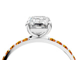 White gold Emerald Cut Diamond Solitaire Ring with Round with Citrine side stone Pavé Band and Prong Setting_16