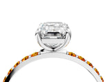White gold Emerald Cut Diamond Solitaire Ring with Round with Citrine side stone Pavé Band and Prong Setting_28