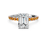 White gold Emerald Cut Diamond Solitaire Ring with Round with Citrine side stone Pavé Band and Prong Setting_33