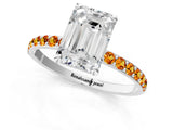 White gold Emerald Cut Diamond Solitaire Ring with Round with Citrine side stone Pavé Band and Prong Setting_34