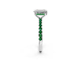 White gold Emerald Cut Diamond Solitaire Ring with Round with Emerald side stone Pavé Band and Four-Prong Setting_14