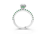 White gold Emerald Cut Diamond Solitaire Ring with Round with Emerald side stone Pavé Band and Four-Prong Setting_3