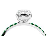 White gold Emerald Cut Diamond Solitaire Ring with Round with Emerald side stone Pavé Band and Prong Setting_28