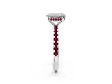 White gold Emerald Cut Diamond Solitaire Ring with Round with Garnet side stone Pavé Band and Four-Prong Setting_14