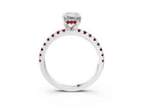 White gold Emerald Cut Diamond Solitaire Ring with Round with Garnet side stone Pavé Band and Four-Prong Setting_3