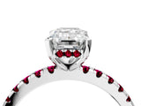 White gold Emerald Cut Diamond Solitaire Ring with Round with Garnet side stone Pavé Band and Four-Prong Setting_4