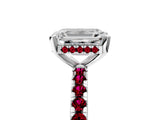 White gold Emerald Cut Diamond Solitaire Ring with Round with Garnet side stone Pavé Band and Four-Prong Setting_5