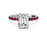 White gold Emerald Cut Diamond Solitaire Ring with Round with Garnet side stone Pavé Band and Prong Setting_36