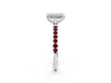 White gold Emerald Cut Diamond Solitaire Ring with Round with Garnet side stone Pavé Band and Prong Setting_38