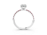 White gold Emerald Cut Diamond Solitaire Ring with Round with Garnet side stone Pavé Band and Prong Setting_39