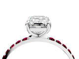 White gold Emerald Cut Diamond Solitaire Ring with Round with Garnet side stone Pavé Band and Prong Setting_51