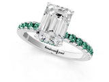 White gold Emerald Cut Diamond Solitaire Ring with Round with Green Sapphire side stone Pavé Band and Four-Prong Setting_1