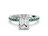 White gold Emerald Cut Diamond Solitaire Ring with Round with Green Sapphire side stone Pavé Band and Four-Prong Setting_12