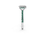 White gold Emerald Cut Diamond Solitaire Ring with Round with Green Sapphire side stone Pavé Band and Four-Prong Setting_14