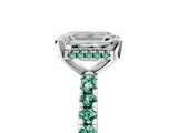 White gold Emerald Cut Diamond Solitaire Ring with Round with Green Sapphire side stone Pavé Band and Four-Prong Setting_17